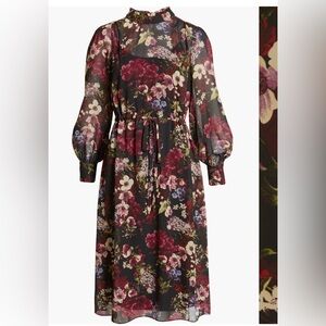 Julia Jordan Floral Dress with lining, high neck, long sleeves 16W